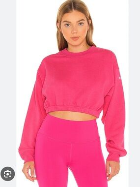 ALO Devotion Crew Neck Pullover in Neon Pink